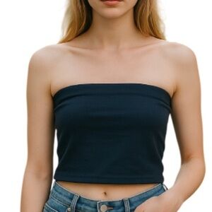 Garage Black Cropped Tube Top Double Layer Stretch Size S